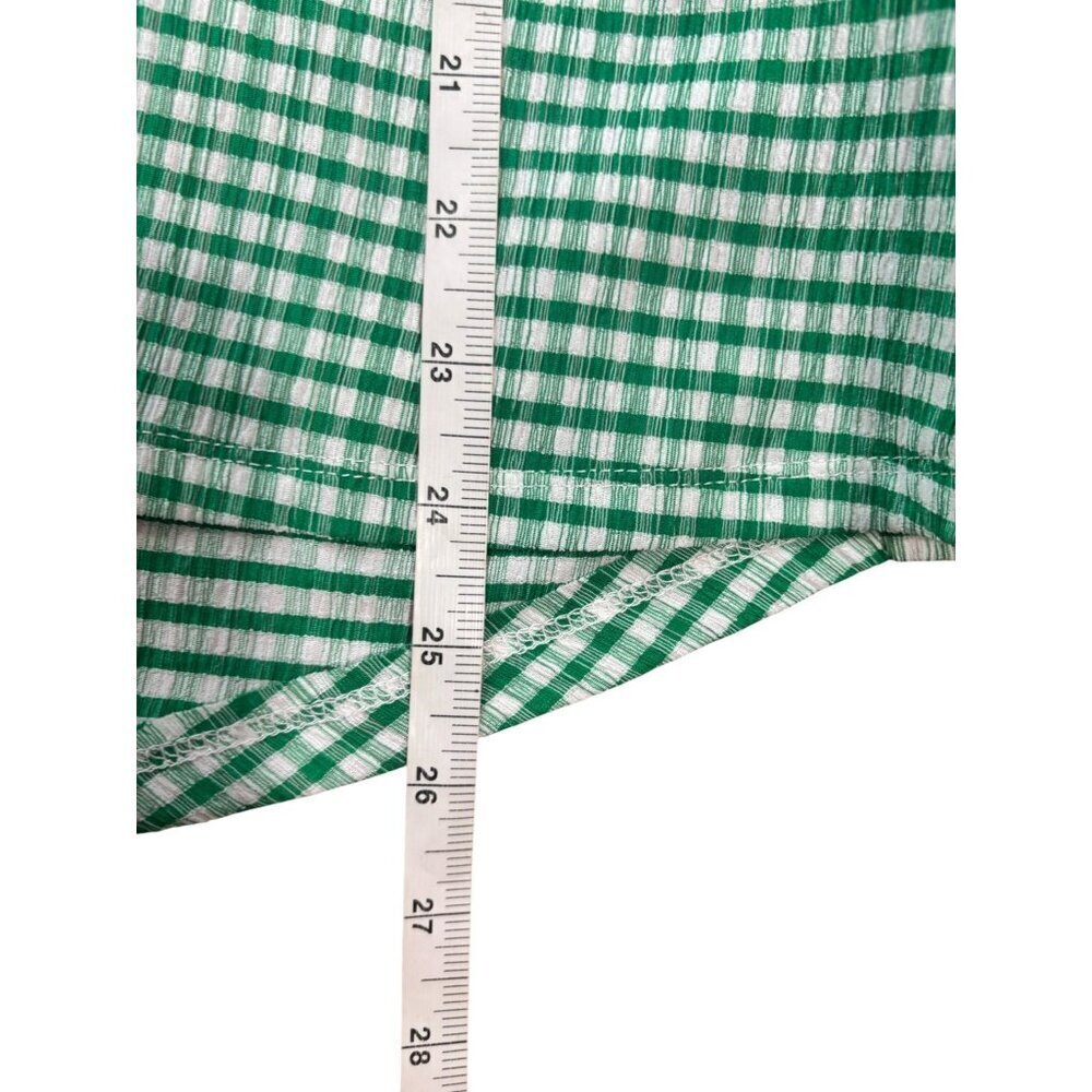 Cato Women's Green & White Checkered Pattern Off-The-Shoulder Ruffled Neckline T - Picture 6 of 8